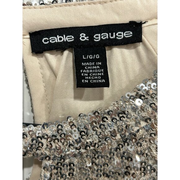 Cable & Gauge Large Long Open Sleeve Sequin Top Keyhole Back Sparkle Holiday - Picture 6 of 10